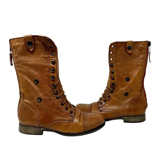 Steve Madden Camarro Leather Combat Boots Foldover Southwest Brown Size 8 - Picture 3 of 11